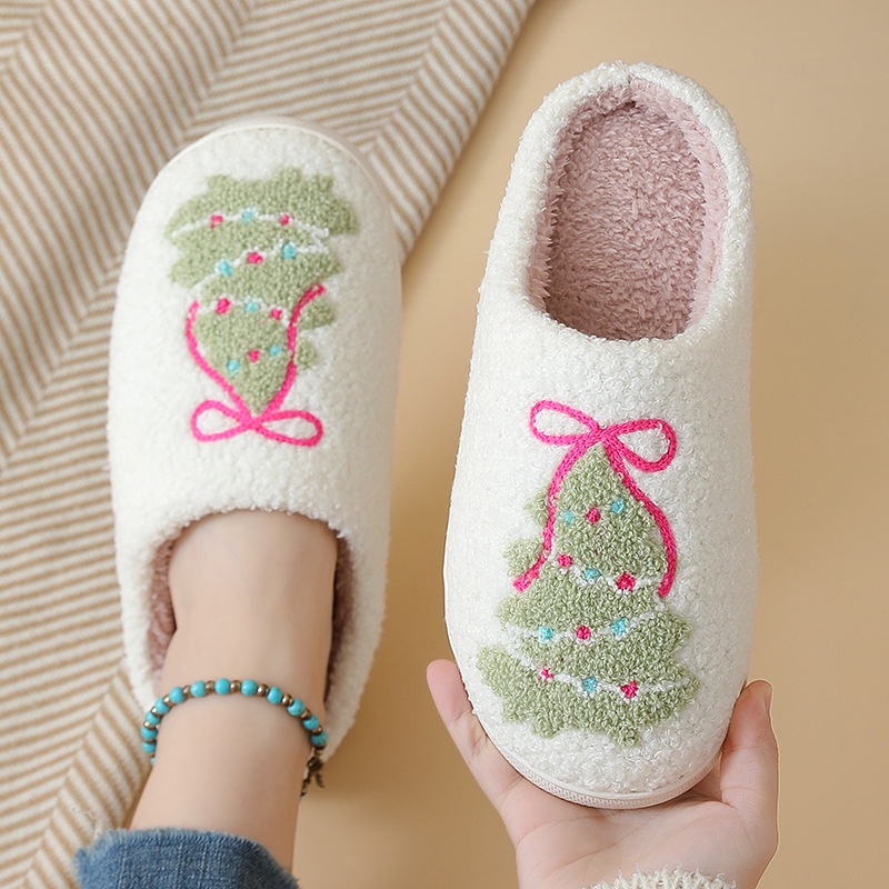 Shoe Tree - Winter Kerstboom Katoenen Slippers voor Vrouwen